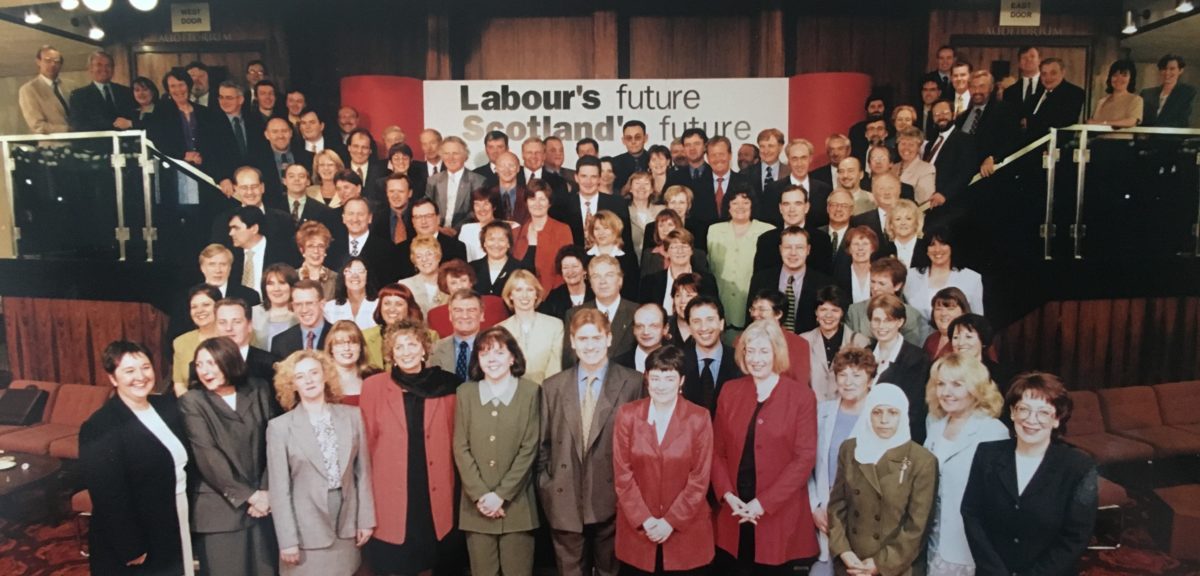 Jackie (far left, second row from the front!) with the Scottish Labour candidates for the first ever Scottish Parliament elections in 1999